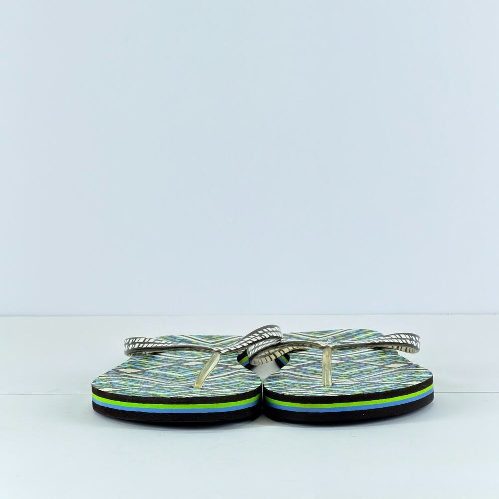 Vera Bradley Flip Flops Women Size 7/8 Geometric Blue Green Pattern Summer Beach - Picture 3 of 8